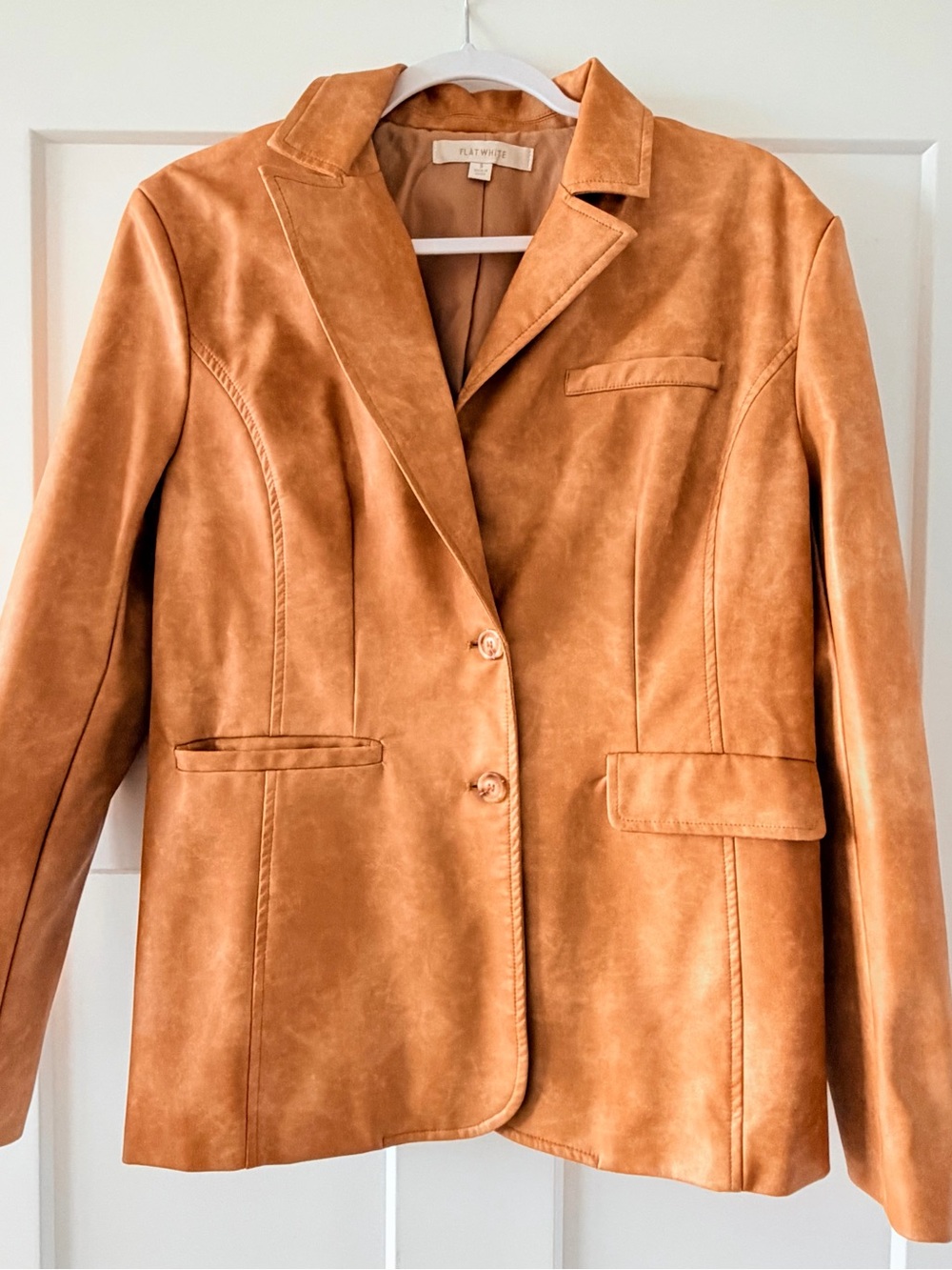 Anthropologie Flat White Structured Vegan Leather Blazer Brown Size Small